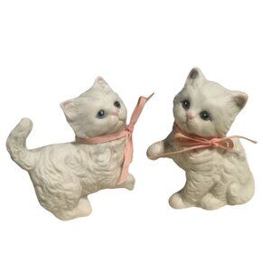 White Cat/ Kitten 1980’s Porcelain Figurine Set of 2Home Interiors HOMCO #1413